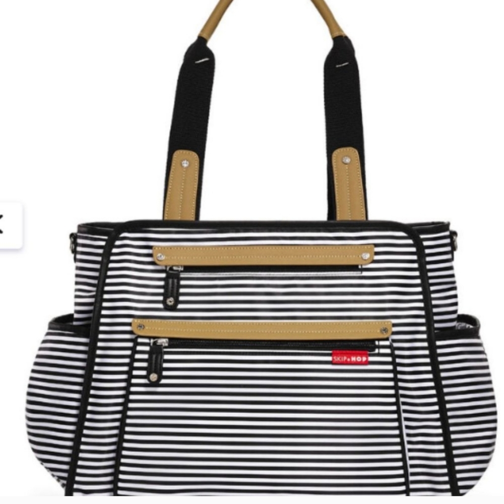 Skip Hop Grand Central Diaper Bag, Black & White Stripe tote